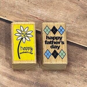 STUDIO G HAPPY MOTHERS DAY & FATHERS DAY WOOD RUBBER STAMP SET OF 2 ALISON WONG